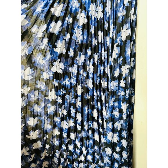 ML MONIQUE LHUILLIER Blue Black Melanie V-Neck Maxi Chiffon Dress size 6 - Picture 8 of 11